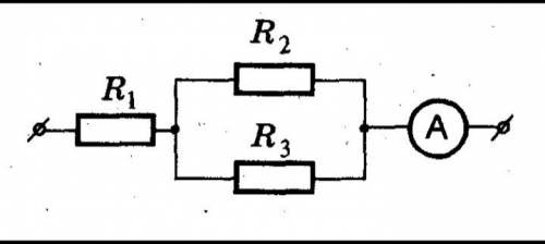 Найти силы тока в каждом , если r1 = 3 oм, r2 = 2 ом, r3 = 4 ом, а амперметр показывает 6а. r2 и r3