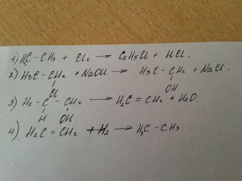 Выразите уравнениями реакций следуцющие превращения: этан-хлорэтан-этиловый спирт-этилен-этан) зараа