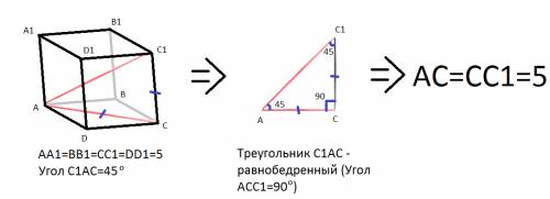 Диагональ правильной четырёхугольной призмы наклонена к плоскости основания под углом 45 градусов. б
