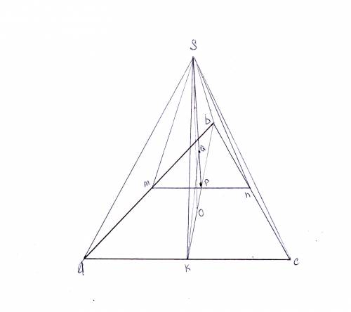 Вправильной треугольной пирамиде sabc c основанием abc проведено сечение через вершину s и середины
