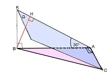 Дан треугольник abc , угол а=90 градусов , ав=9см . через сторону ас проведена плоскость альфа , обр