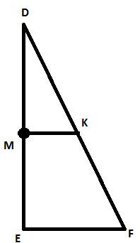 Впрямоугольному треугольнику def de=ef, точка m - средина de. через точку m проведено прямую перпенд