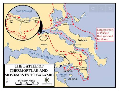 Покажите на карте места сражений греков с персами