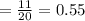 = \frac{11}{20} = 0.55