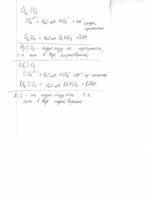 Найти гидролиз солей, cs2so3, mgsio3, rb2sio3 и nis