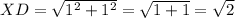 XD=\sqrt{1^{2}+1^{2}}=\sqrt{1+1}=\sqrt{2}