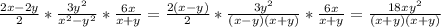 \frac{2x-2y}{2} *\frac{3y^{2} }{x^{2}-y^{2} } *\frac{6x}{x+y} =\frac{2(x-y)}{2} *\frac{3y^{2} }{(x-y)(x+y)} *\frac{6x}{x+y} =\frac{18xy^{2} }{(x+y)(x+y)}