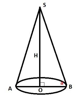 Знайдіть площу повної поверхні конуса, якщо його висота дорівнює h, а твірна утворює кут a з площино