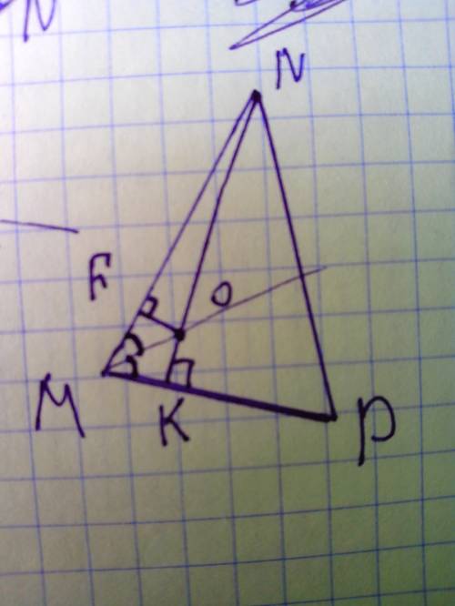 1. в остроугольном треугольнике mnp биссектриса угла м пересекает высоту nк в точке о, причем ок = 9