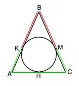 Точка касания окружности, вписанной в равнобедренный треугольник,делит одну из боковых сторон на отр