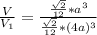 \frac{V}{V_1}=\frac{\frac{\sqrt2}{12}*a^3}{\frac{\sqrt2}{12}*(4a)^3}