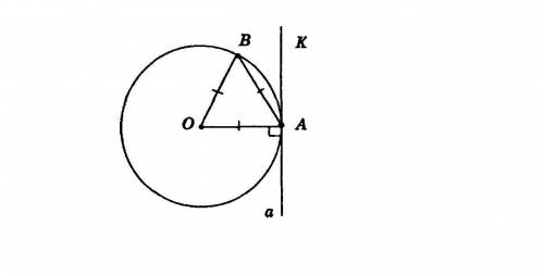 Какие углы образует хорда ав, равная радиусу окружности, с касательной в точке а?