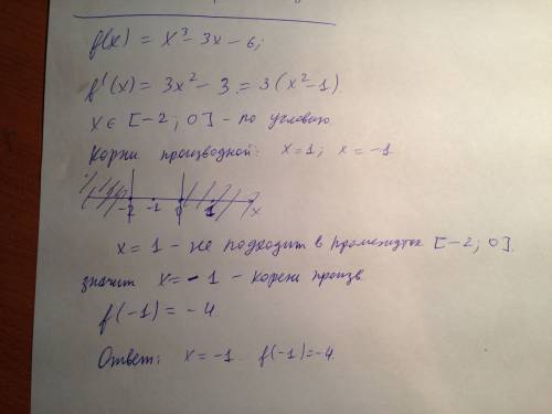 F(x)=x^3-3x-6 найти производную на промежутке [-2; 0]