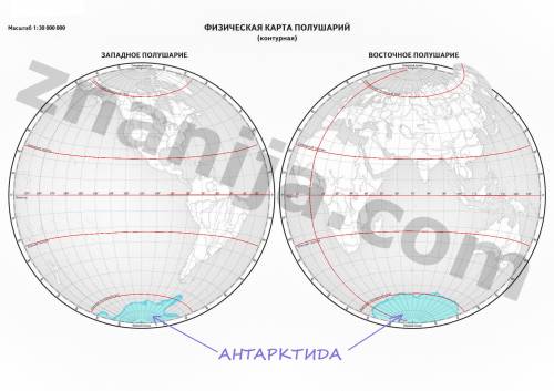 Как расположен материк антарктида относительно экватора, тропиков (полярных кругов)и нулевого мериди