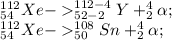 _{54}^{112}Xe-_{52-2}^{112-4}Y+_{2}^{4}\alpha;\\ _{54}^{112}Xe-_{50}^{108}Sn+_{2}^{4}\alpha;\\