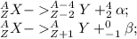 _{Z}^{A}X-_{Z-2}^{A-4}Y+_{2}^{4}\alpha;\\ _{Z}^{A}X-_{Z+1}^{A}Y+_{-1}^{0}\beta;\\