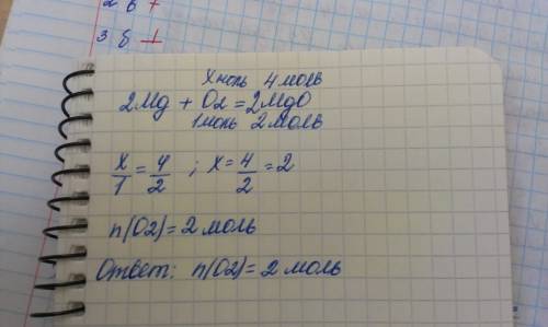 Какое количества вещества кислорода необходимо для получения 4 моль оксида магния ? распишите как бу