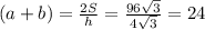 (a+b)=\frac{2S}{h}=\frac{96\sqrt3}{4\sqrt3}=24