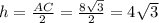 h=\frac{AC}{2}=\frac{8\sqrt3}{2}=4\sqrt3