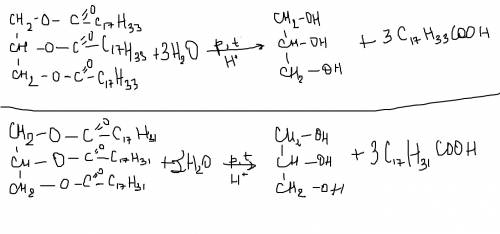 Составьте уравнение реакции полного гидрирования триглицерида олеиновой и линолевой кислот