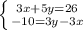 \left \{ {{3x+5y=26} \atop {-10=3y-3x}} \right.