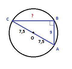 Найдите периметр прямоугольного треугольника, вписанного в окружность радиуса 7,5 см, если один из к