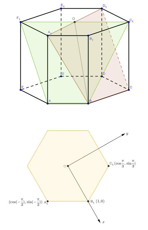 Вправильной шестиугольной призме авсdefa1b1c1d1e1f1 все ребра равны корень из 2 . найдите угол между