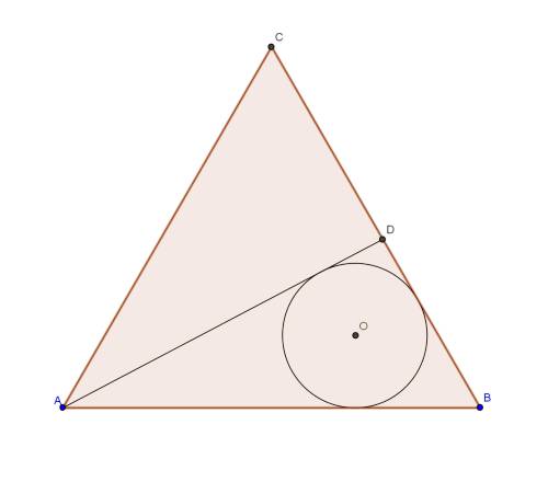 Вершину правильного треугольника соединили отрезком с точкой, делящей противоположную сторону в отно