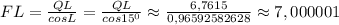 FL=\frac{QL}{cosL}=\frac{QL}{cos15^0}\approx\frac{6,7615}{0,96592582628}\approx7,000001