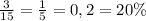 \frac{3}{15}=\frac{1}{5}=0,2=20\%