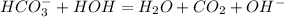 HCO_3^- + HOH = H_2O + CO_2 + OH^-