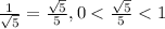 \frac{1}{\sqrt{5}}=\frac{\sqrt{5}}{5}, 0<\frac{\sqrt{5}}{5}<1