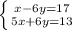 \left \{ {{x-6y=17} \atop {5x+6y=13}} \right.