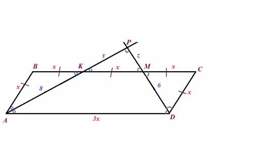 Биссектрисы углов а и д параллелограмма авсд пересекают сторону вс в точках к и м соответственно, пр