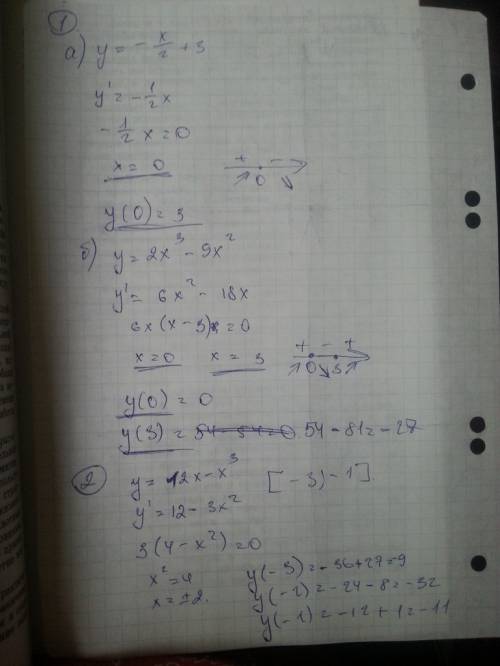 При решении напишите номер(а) 1. найти точки экстремума и значение функции в этих точках: а) у= - х/