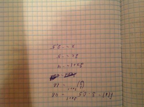 При каких значениях аргумента х значение функции f(x) =3*0,5^2x+1 равно 48? !