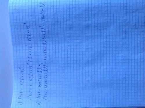 Найдите значение производной. надо f(x)=5(1/5x+4)^8 (значек ^ значит степень) f(x)=3cos(3x+пи/3)