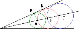 Вугол вписаны три окружности-малая, средняя,большая. большая проходит через центр средней, а средняя
