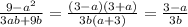 \frac{9-a^2}{3ab+9b}=\frac{(3-a)(3+a)}{3b(a+3)}=\frac{3-a}{3b}