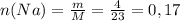 n(Na)=\frac{m}{M}=\frac{4}{23}=0,17