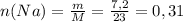 n(Na)=\frac{m}{M}=\frac{7,2}{23}=0,31