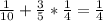 \frac{1}{10}+\frac{3}{5}*\frac{1}{4}=\frac{1}{4}