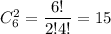 C^2_6= \dfrac{6!}{2!4!} =15