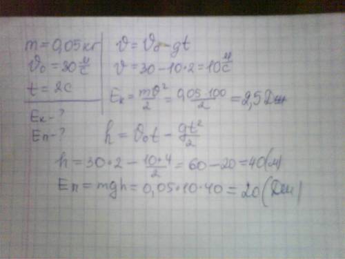 Стрела массой 50 г выпущена из лука со скоростью 30м/с вертикально вверх. каковы значения потенциаль