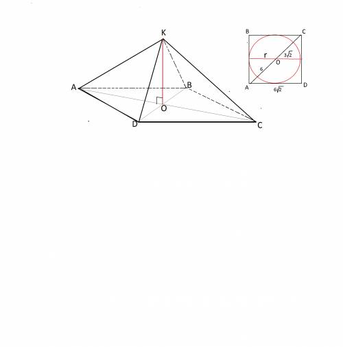 Радиус окружности,вписанной в основание правильной четырехугольной пирамиды,равен 3 корня из 2,а дли