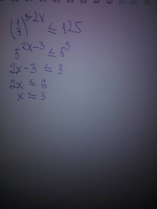 Решить неравенство (1/5)3-2х< =125 (3-2x сверху как квадрат) (больше либо равно)