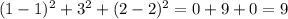 (1-1)^2+3^2+(2-2)^2=0+9+0=9