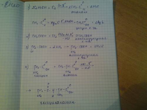 Етанол --> оцтова кислота--> хлорооцтова кислота --> амінооцтова кислота --> дипептид