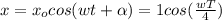 x=x_o cos(wt+\alpha)=1cos(\frac{wT}{4})