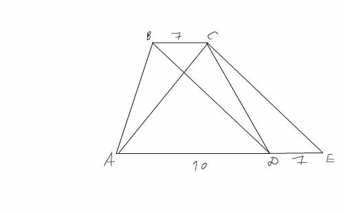 Диагонали трапеции равны 8 и 15, а основания 7 и 10. найдите угол между диагоналями.
